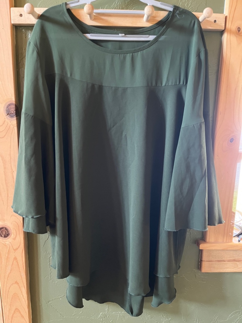 Women’s Olive Green Flowy Bell-Sleeve Top